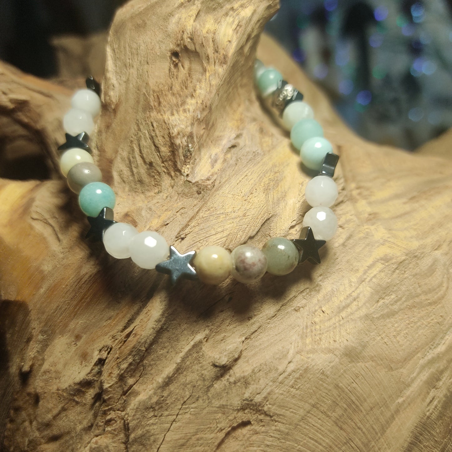 Amazonite , quartz rose et hématite étoile